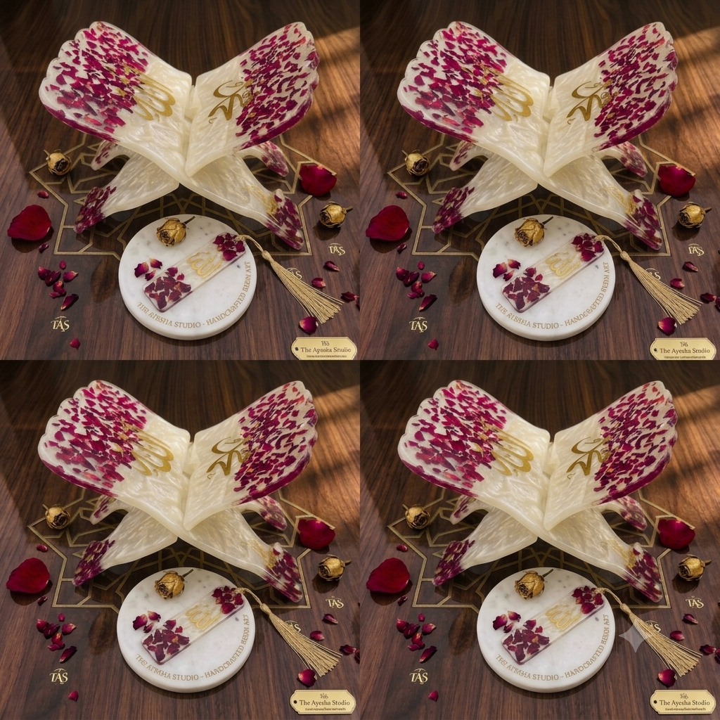 Rose Petals with Gold Flakes luxury Quran Resin Rehal