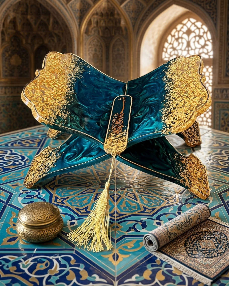 Teal & Gold Luxury Quran Resin Rehal