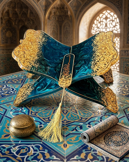 Teal & Gold Luxury Quran Resin Rehal