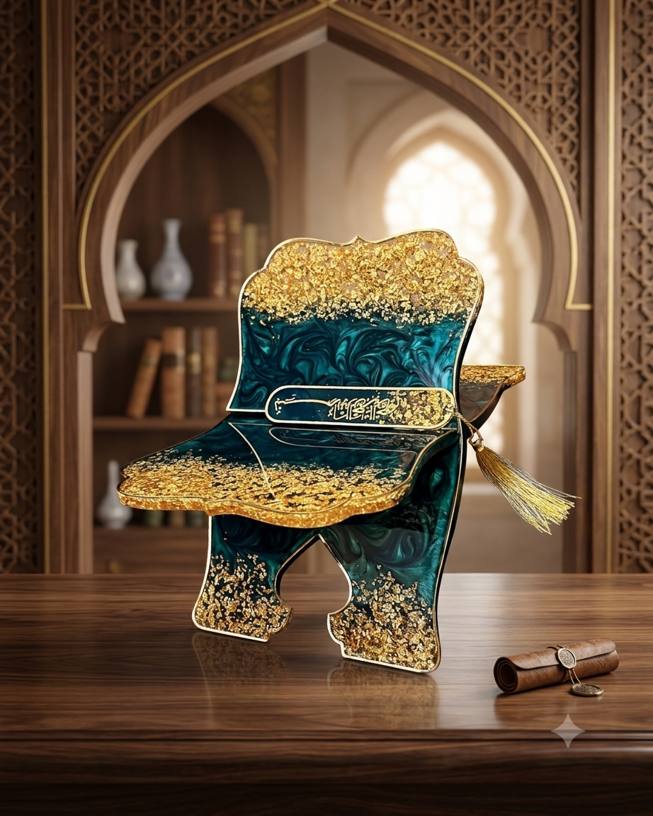 Teal & Gold Luxury Quran Resin Rehal