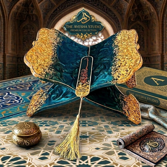 Teal & Gold Luxury Quran Resin Rehal