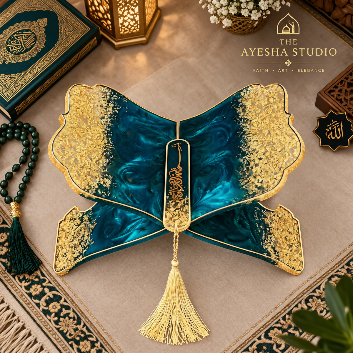 Teal & Gold Luxury Quran Resin Rehal