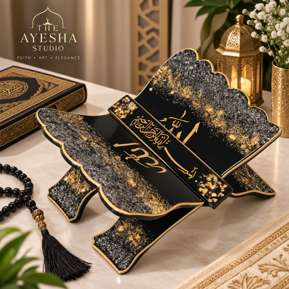 Black & Gold Luxury Quran Resin Rehal