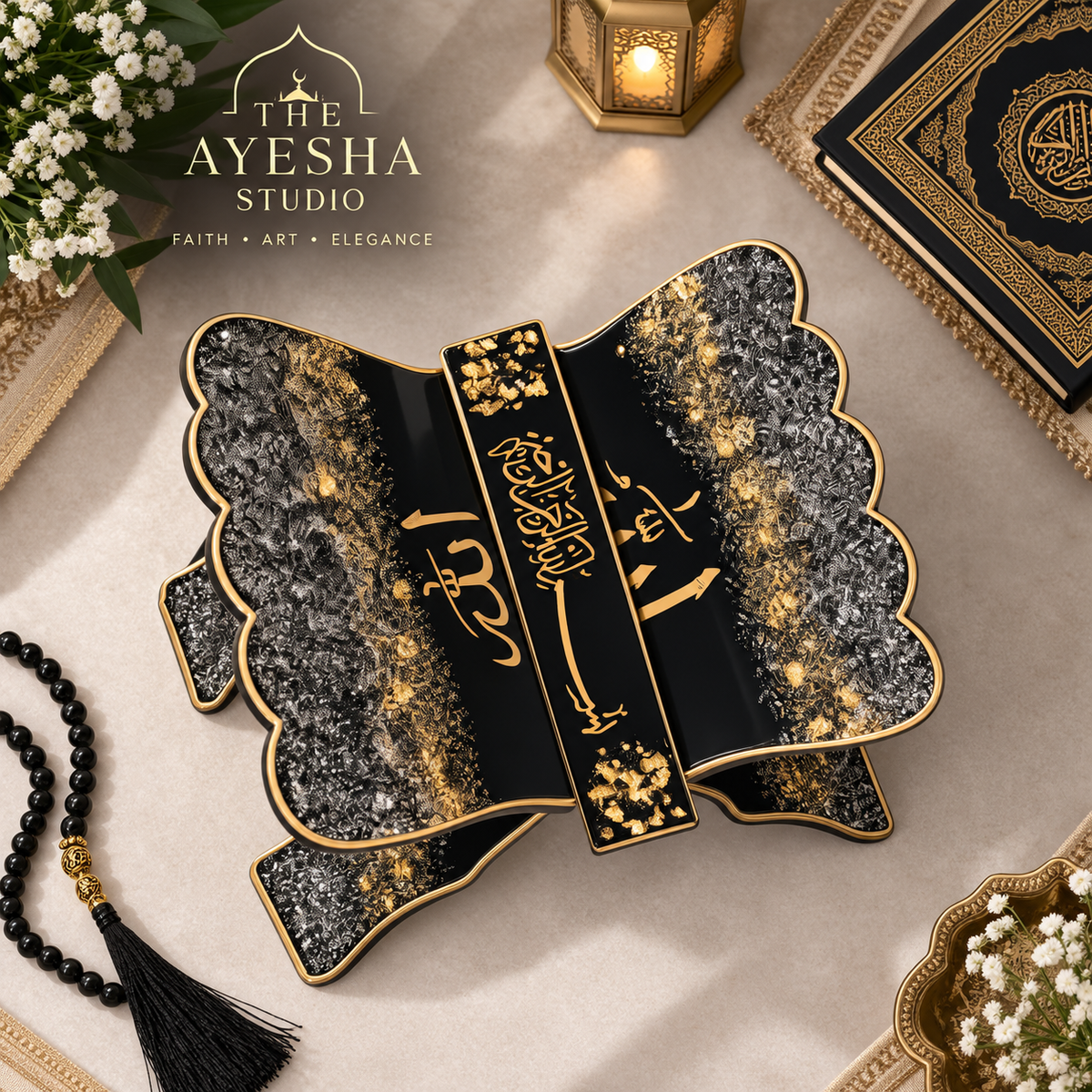 Black & Gold Luxury Quran Resin Rehal