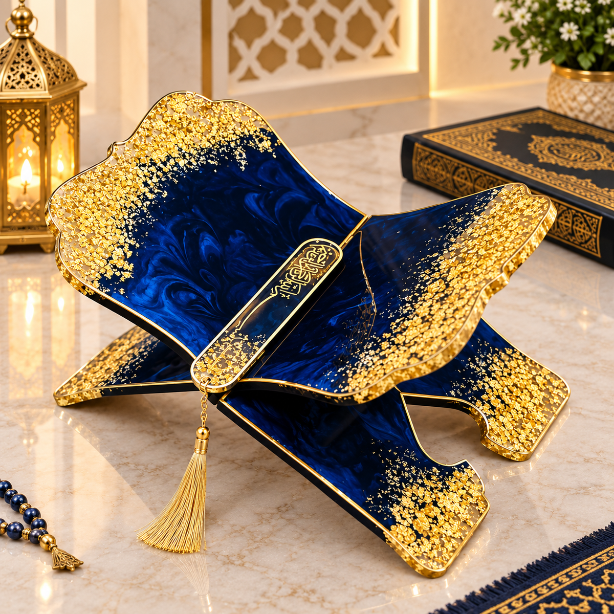 Royal Midnight Blue & Gold luxury Quran Resin Rehal