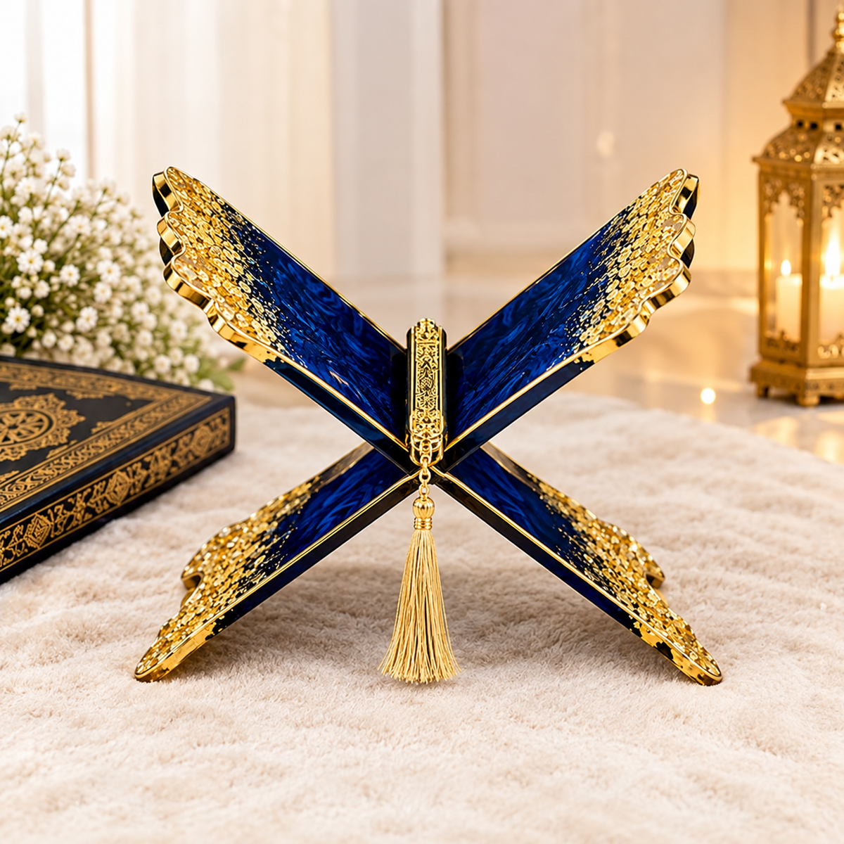 Royal Midnight Blue & Gold luxury Quran Resin Rehal