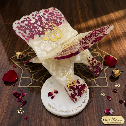 Rose Petals with Gold Flakes luxury Quran Resin Rehal
