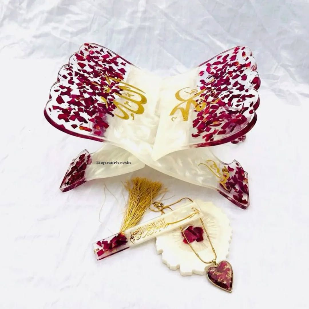 Rose Petals with Gold Flakes luxury Quran Resin Rehal
